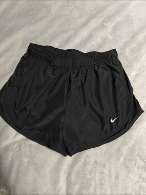 Nike Women’s Black Athletic Dri-FIT Shorts with White Swoosh